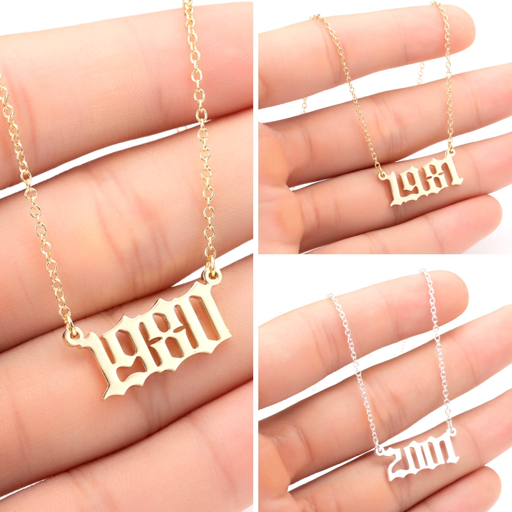 Jiaroswwei 1980-2019 Birth Year Number Charm Pendant Stainless Steel Chain Necklace Jewelry